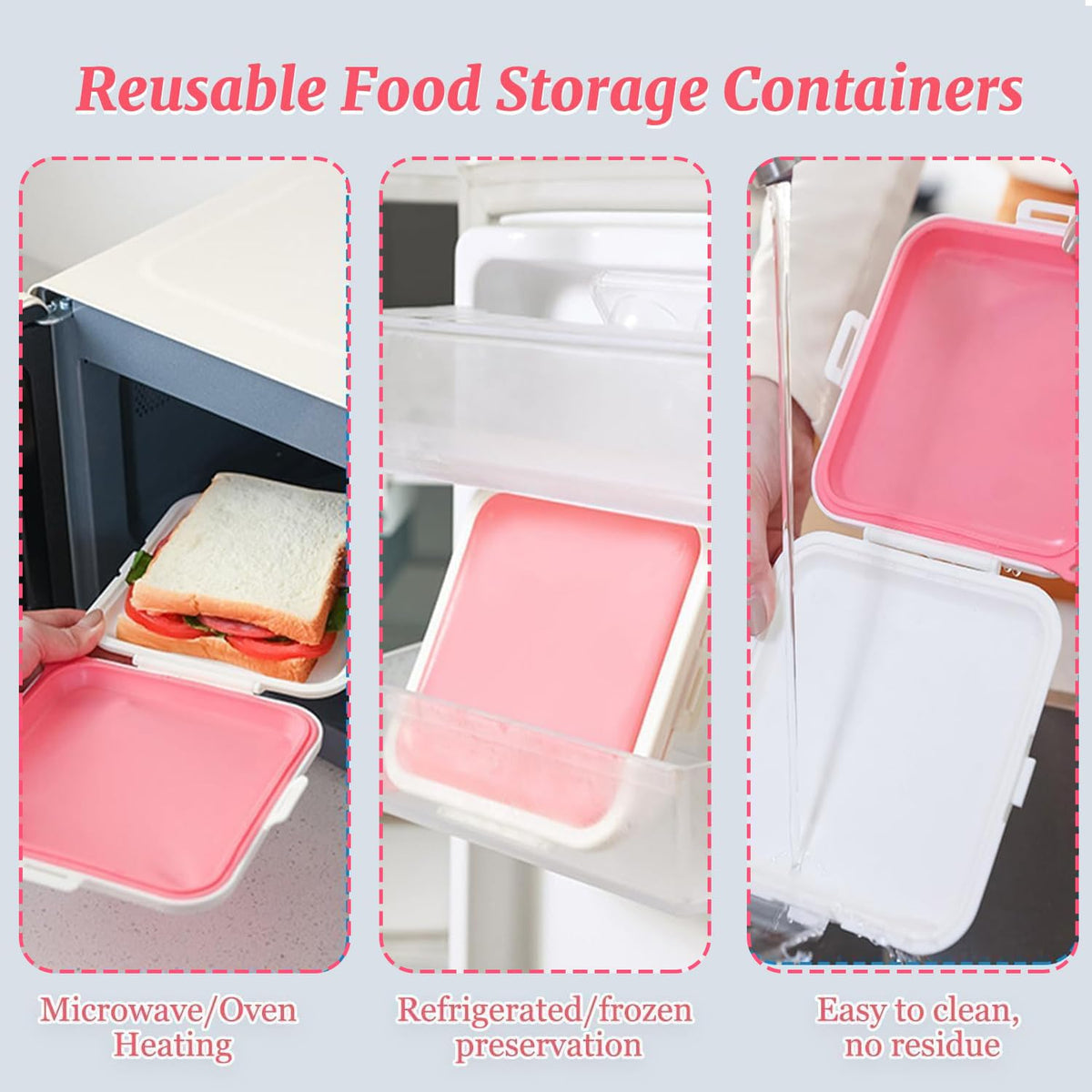 Microwave and dishwasher safe MdakeGo sandwich box for quick reheating and cleaning.