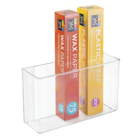 mdesign adhesive-mount storage container on pantry wall keeps sandwich bags organized