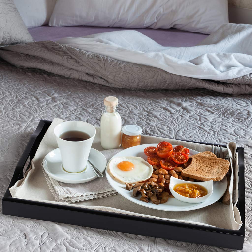 MDLUU ottoman tray with cutout handles in black, easy to carry meals or beverages