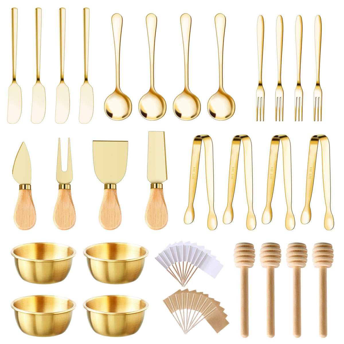 MDSPLPIY 48pc charcuterie set in gold for stylish entertaining and serving.