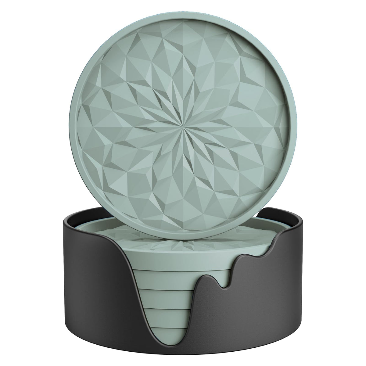 ME.FAN silicone coasters in desert sage with deep tray protecting surfaces from spills