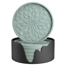 ME.FAN silicone coasters in desert sage with deep tray protecting surfaces from spills