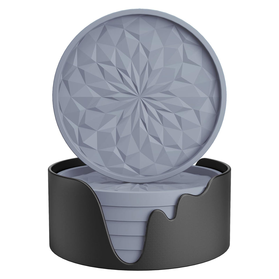 ME.FAN silicone coaster with holder, six-pack, organized for easy use.
