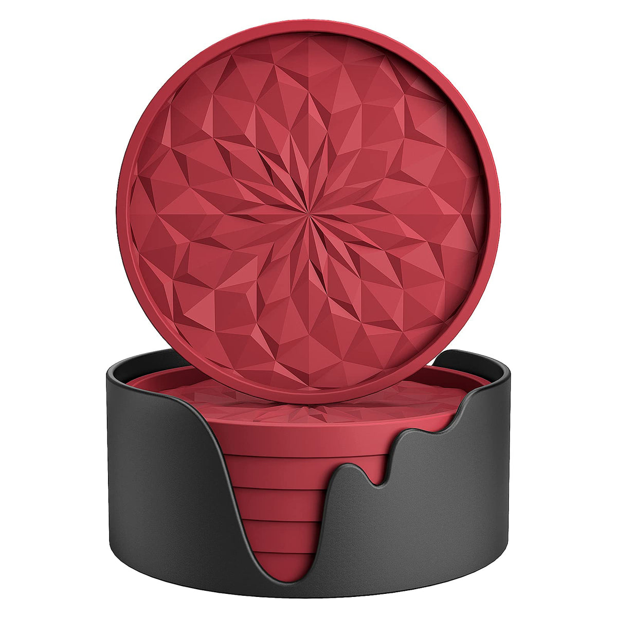 ME.FAN silicone coasters with holder showing deep tray for spills