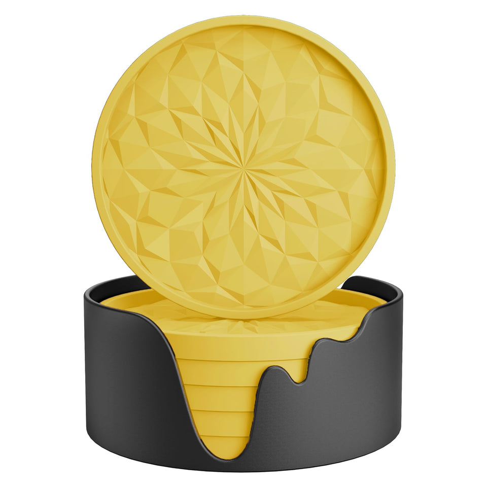 ME.FAN silicone coasters with holder in yellow, 6-pack protects tabletops