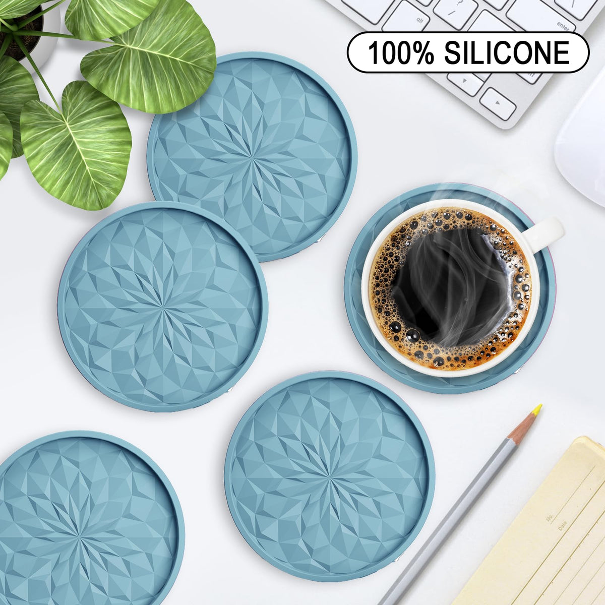 ME.FAN coasters with non-slip bottom keep cups stable.