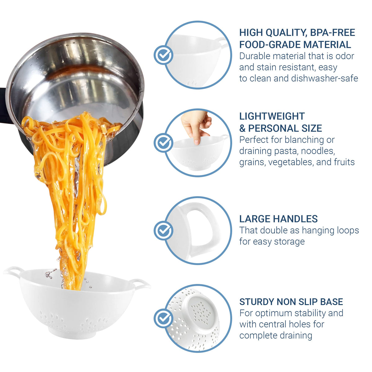 Meadow Lane colander enables portion control with a 3-cup capacity.
