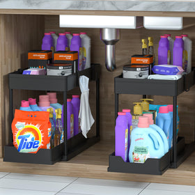 Meafbird sliding-basket under-sink organizer keeps items accessible and tidy.