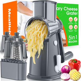 MealHelper 5-Blade Rotary Grater with gray finish for cheese and veggie shredding