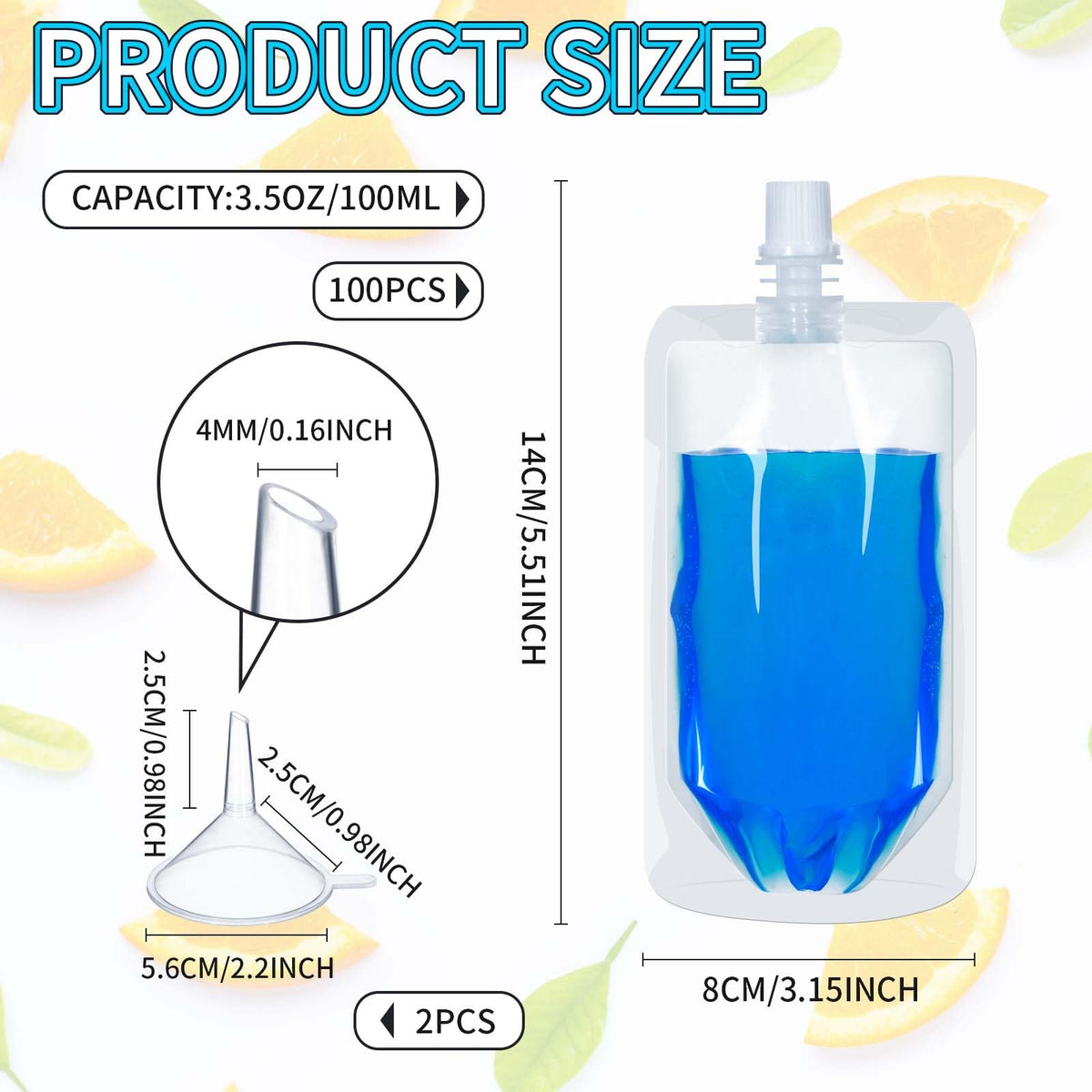 Meanplan 3.5 oz juice pouches with funnels for leak-proof filling.