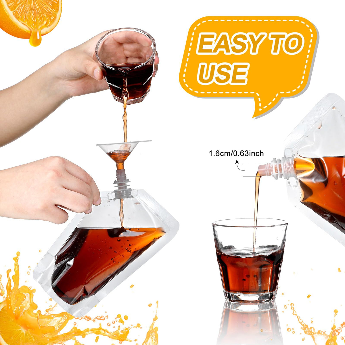 Meanplan clear plastic juice bags with visibility for fresh juice on the go.