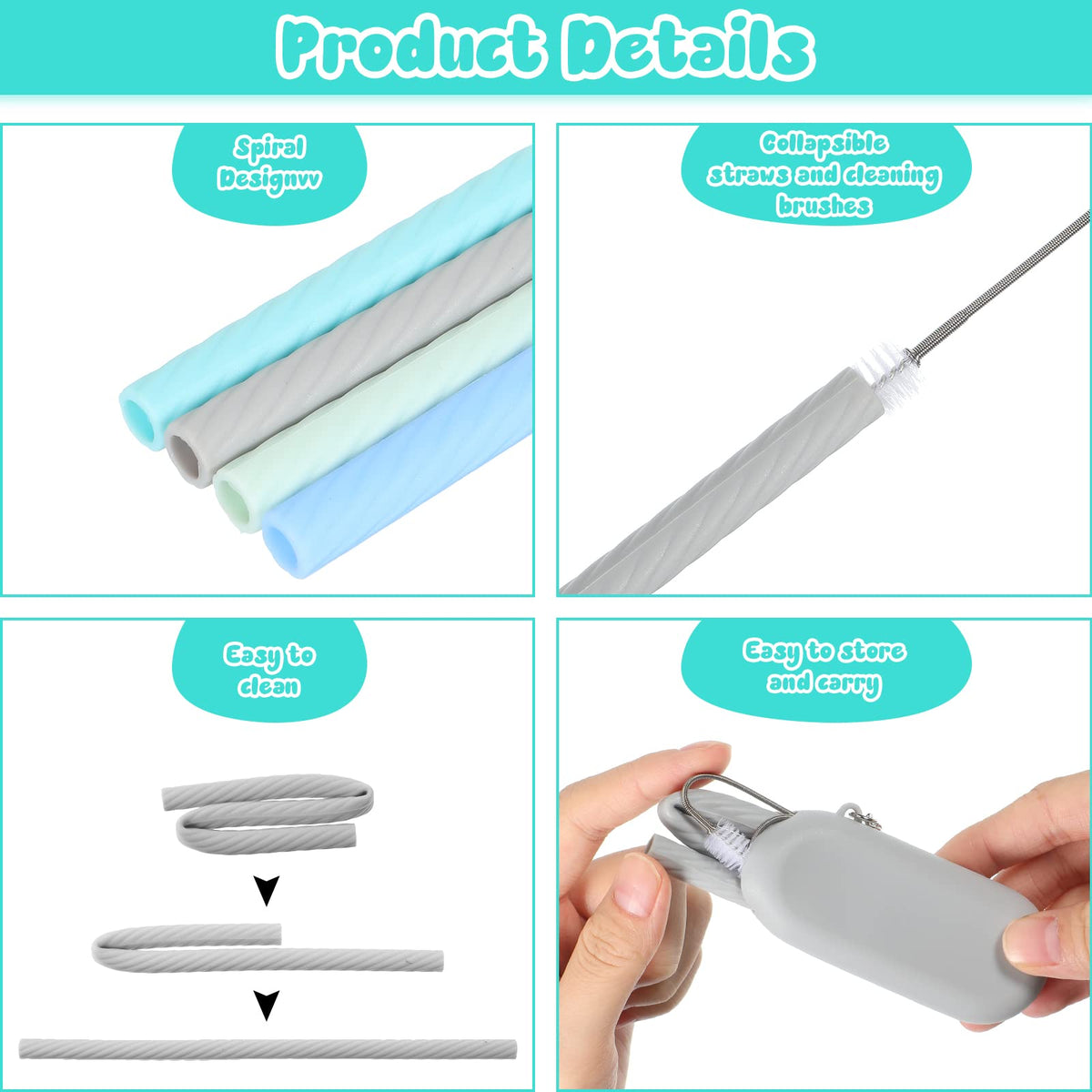 Meanplan color matched silicone straws with cases, ideal for parties and outings.