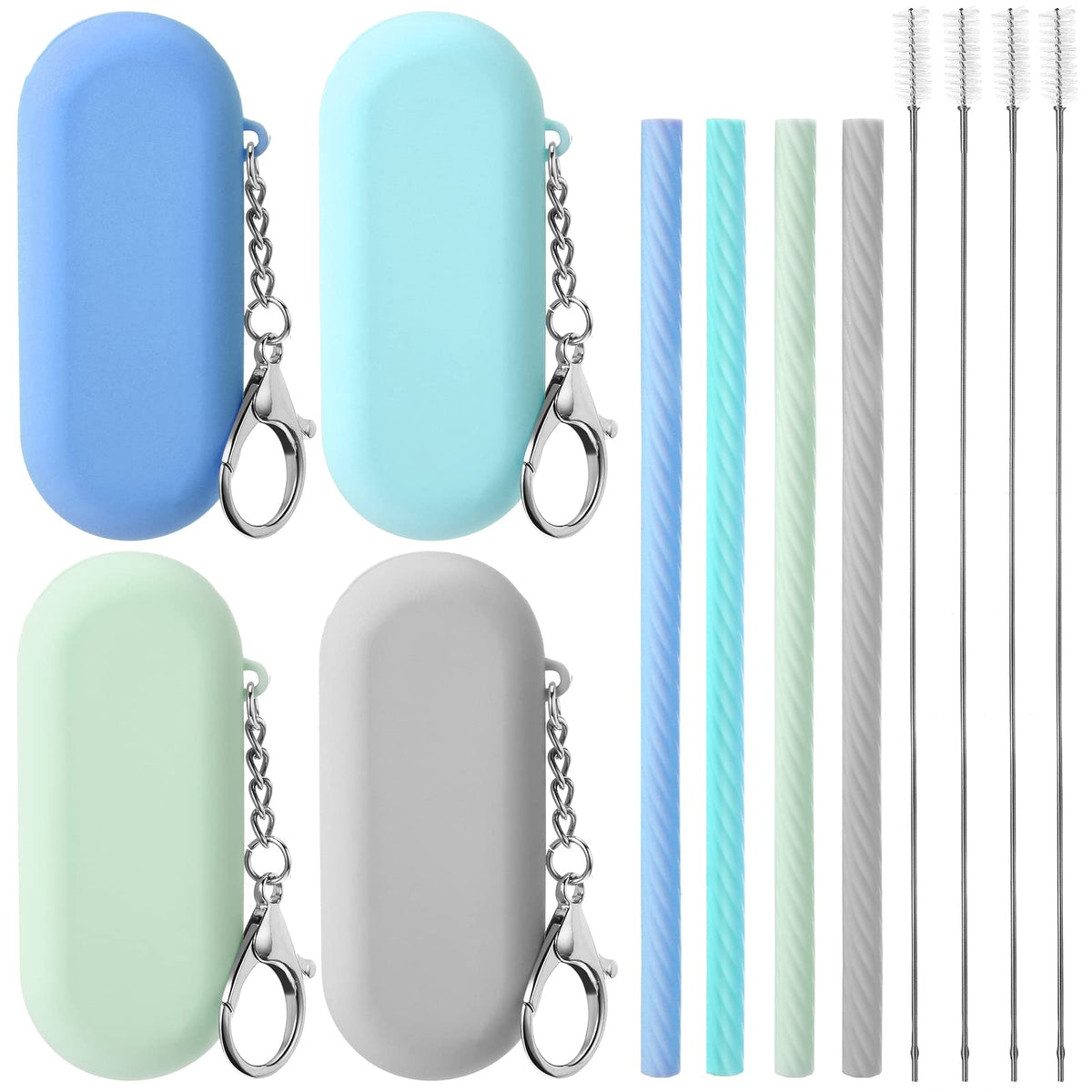 Meanplan silicone straw set with case, color coordinated for travel convenience.