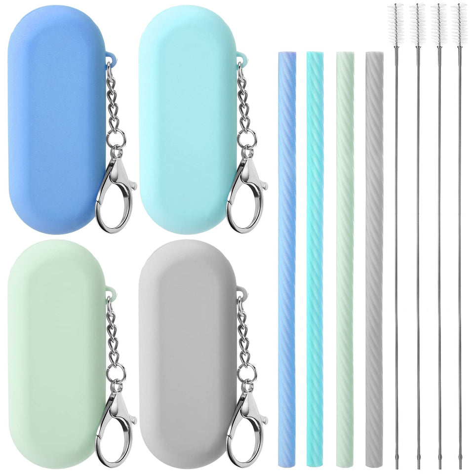 Meanplan silicone straw set with case, color coordinated for travel convenience.