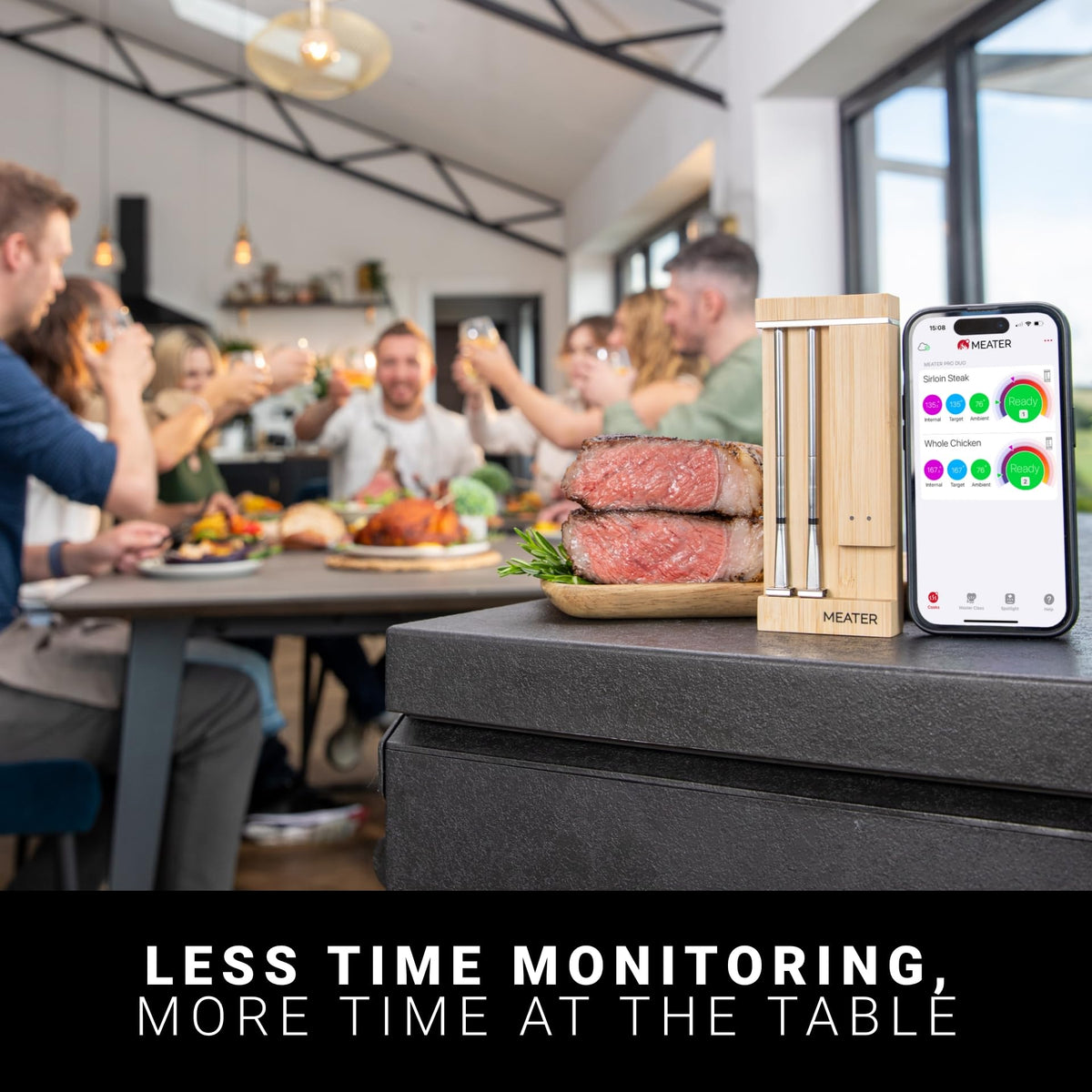 MEATER Pro Duo long-range monitoring from the MEATER app keeps you informed.