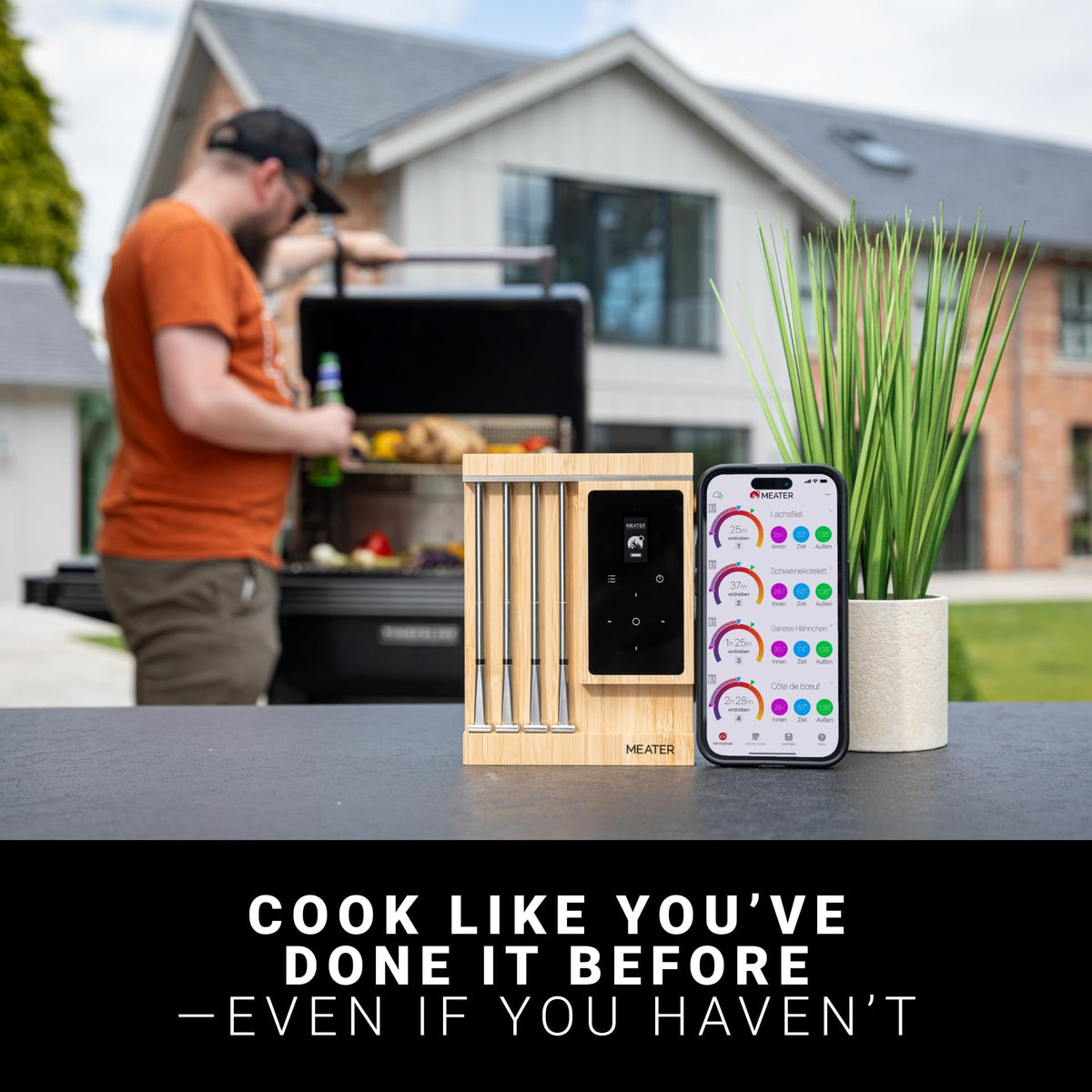 MEATER Pro XL wireless remote monitoring via WiFi and Bluetooth for convenient cooking from anywhere.
