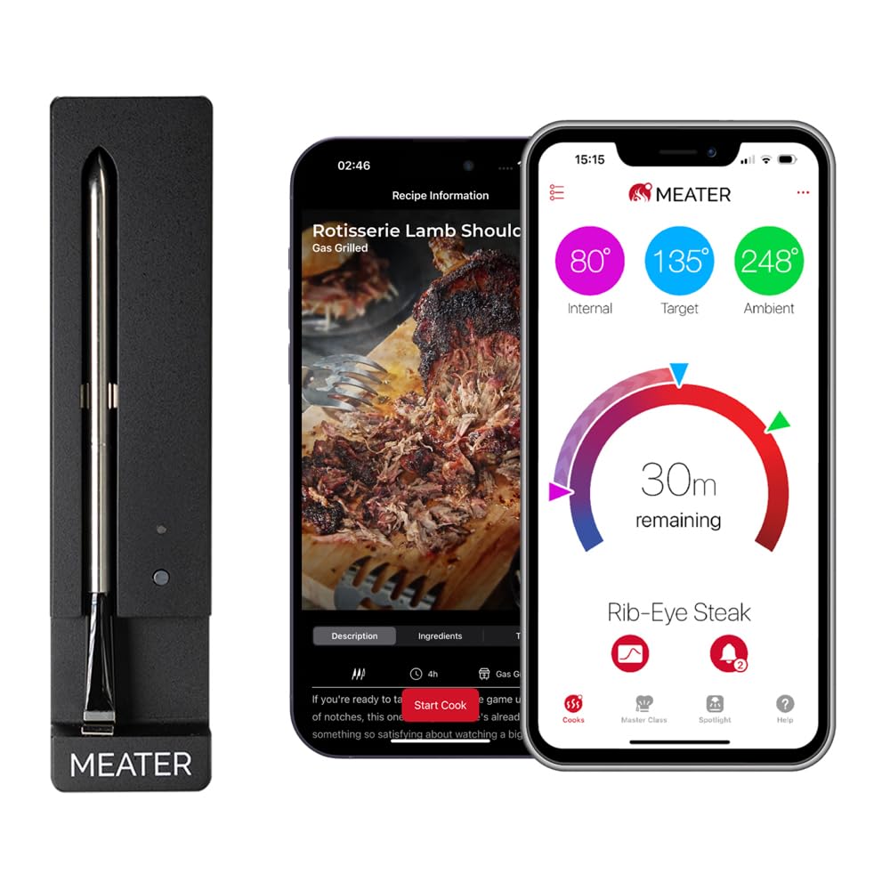 MEATER SE probe in grill showing wireless temperature monitoring for precise grilling