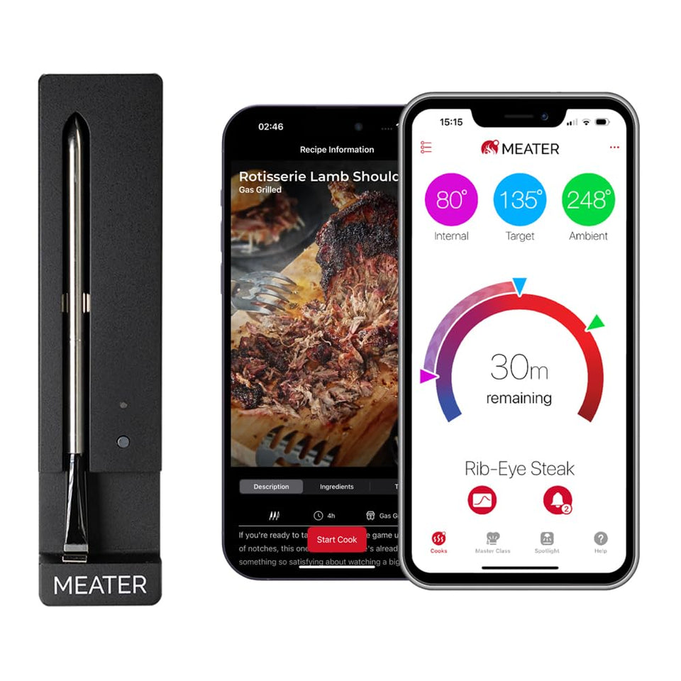 MEATER SE probe in grill showing wireless temperature monitoring for precise grilling