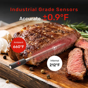 Meatmeet Pro app screen shows live temperatures for remote monitoring.