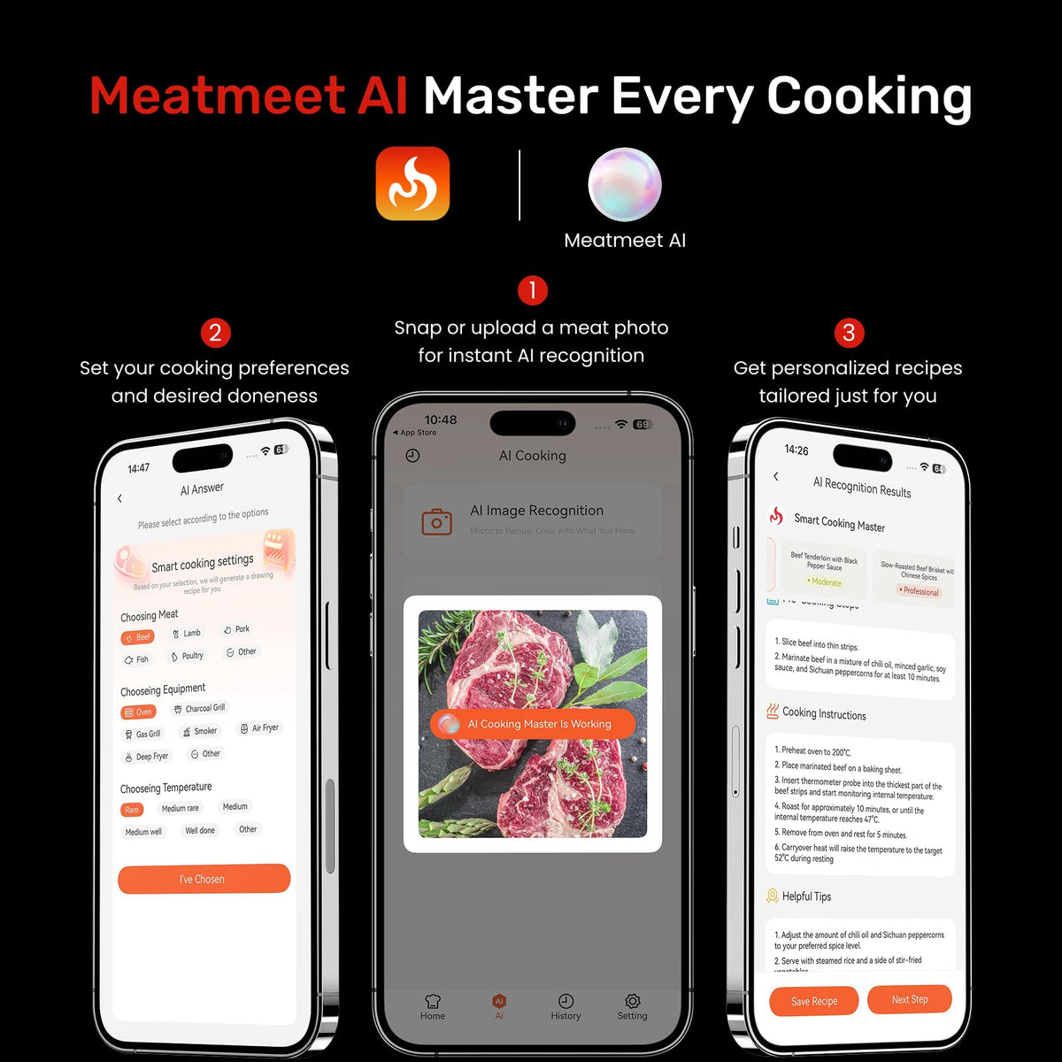 Meatmeet Pro stainless steel probe ready for meat insertion.