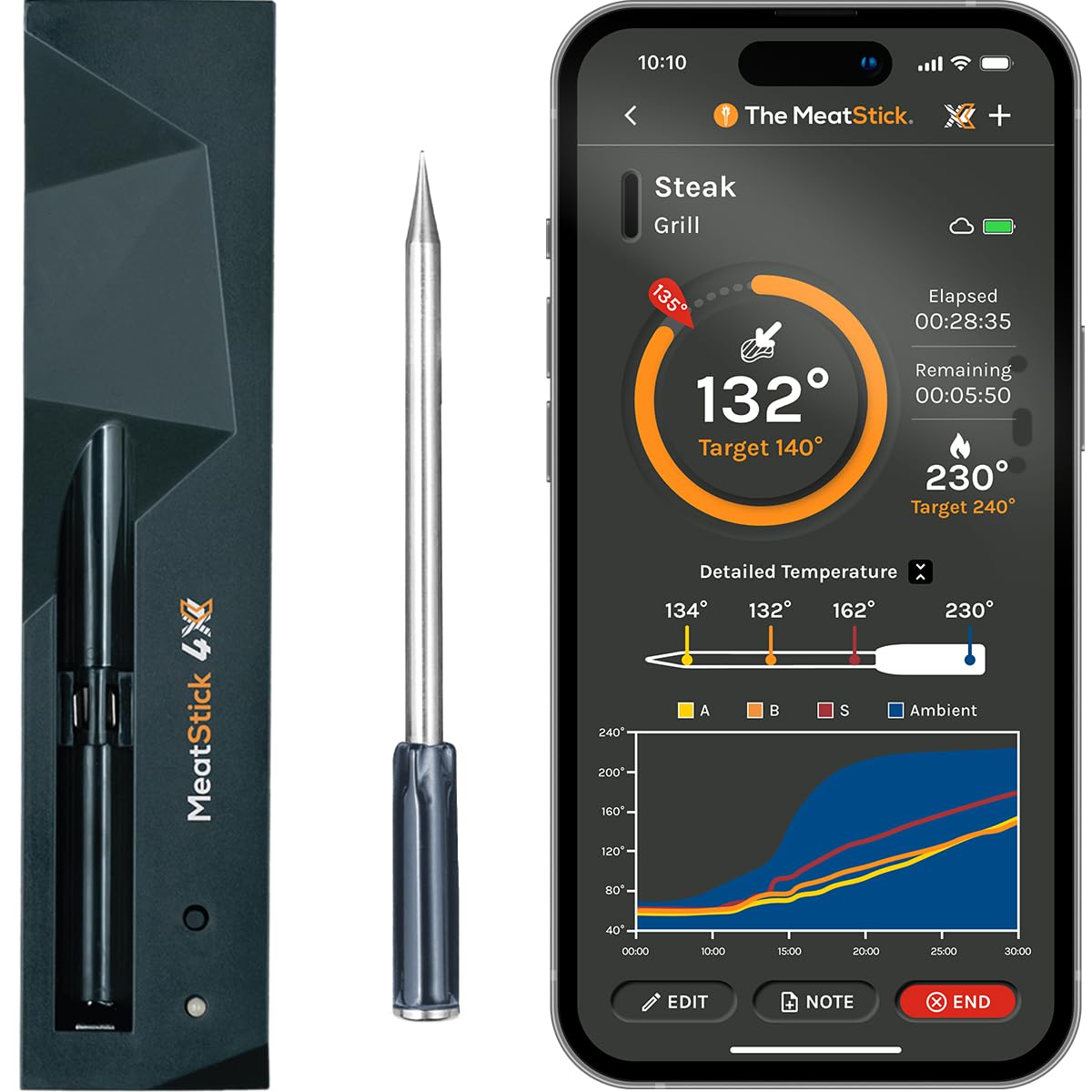 MeatStick 4X quad sensors for precise temperature tracking during large cooks