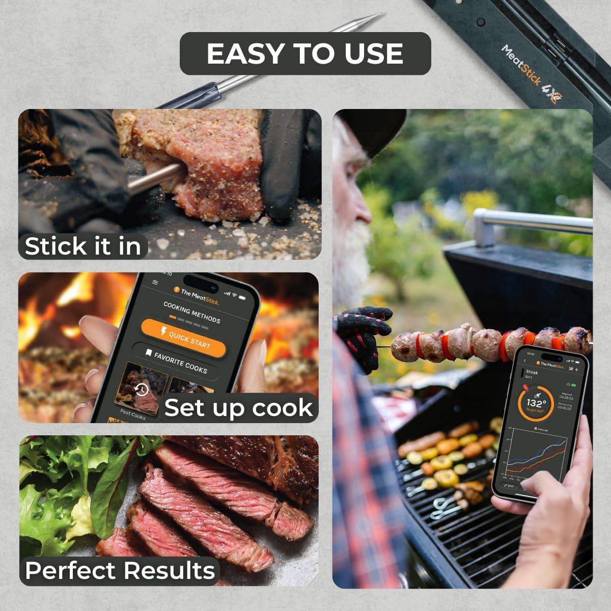 MeatStick 4X app monitoring temps and alerts on mobile device