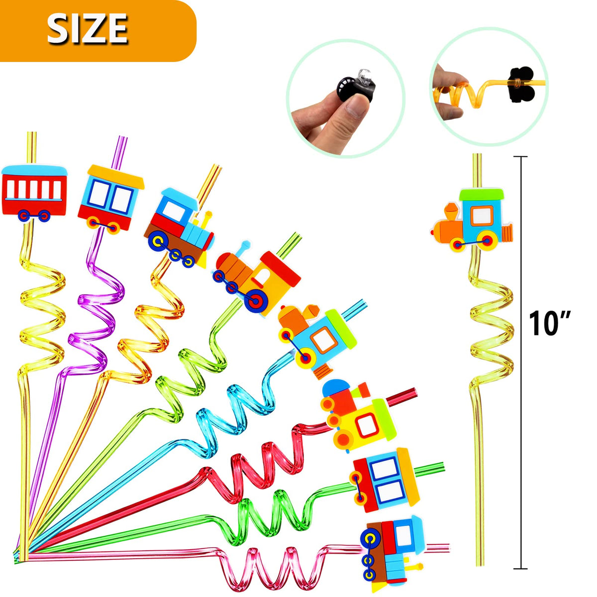 Meaxur train-pattern decorations enhance party beverage setups.