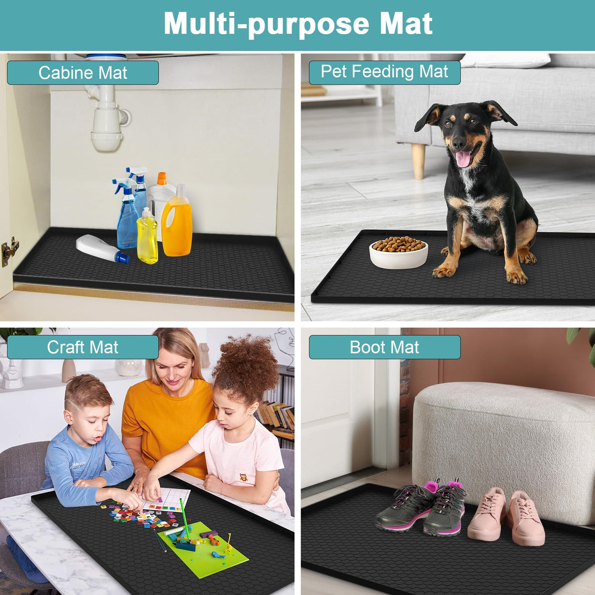 MECHEER easy-trim under-sink mat fits around pipes neatly