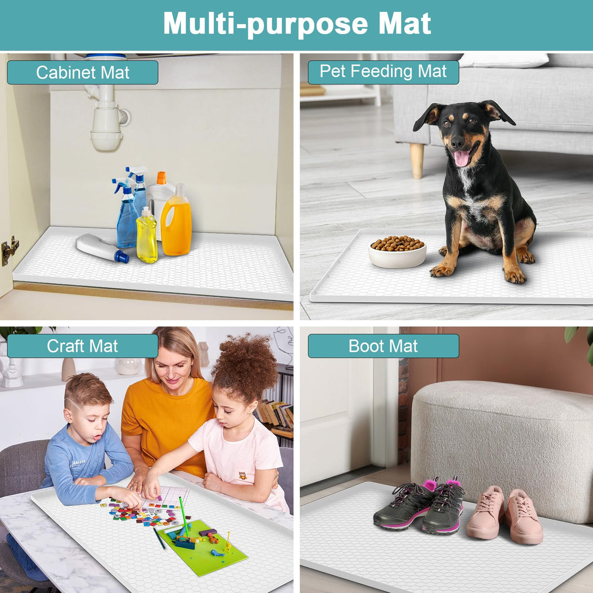 Multi-use MECHEER silicone mat for pet feeding or craft area