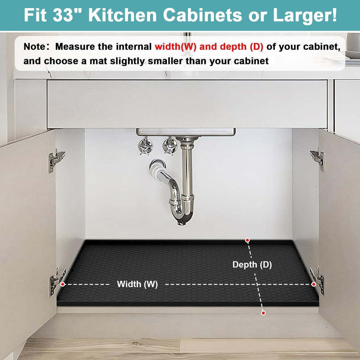 Mecheer undersink mat with raised edges contains spills for quick cleanup