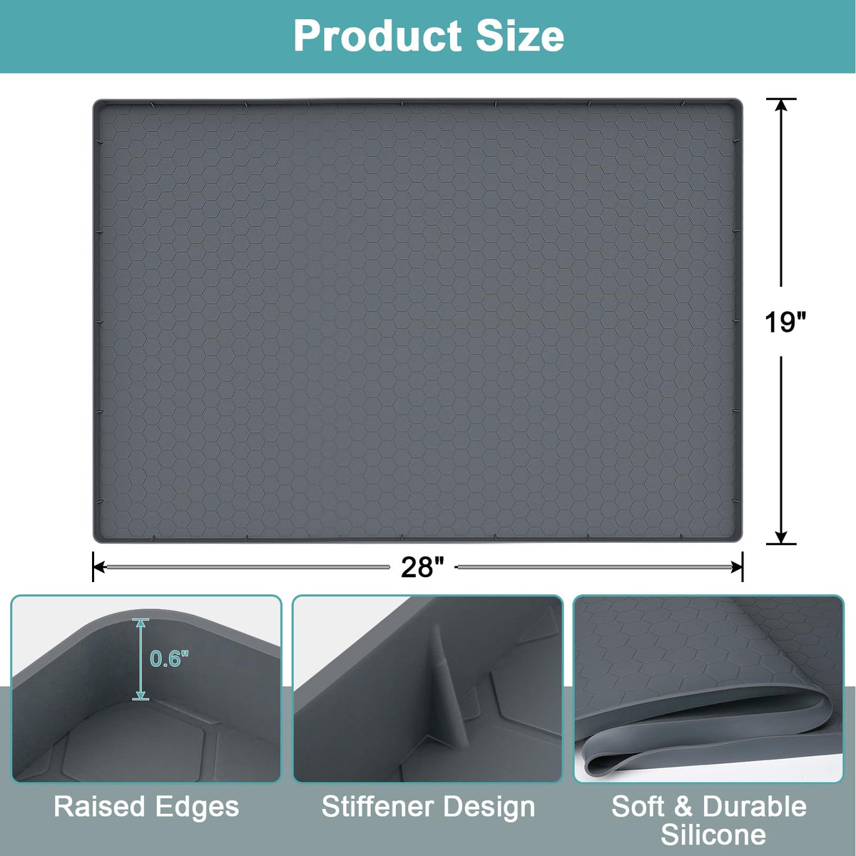 MECHEER silicone cabinet protector gray keeps shelves dry during soap splashes and drips.