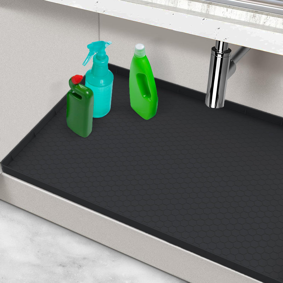 MECHEER silicone under-sink mat 25x19 protecting cabinet from leaks and spills