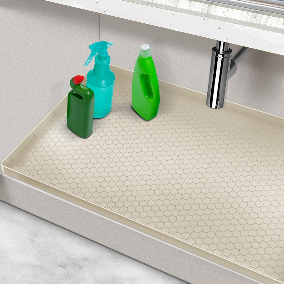 MECHEER under sink mat flat lay protecting cabinet from spills