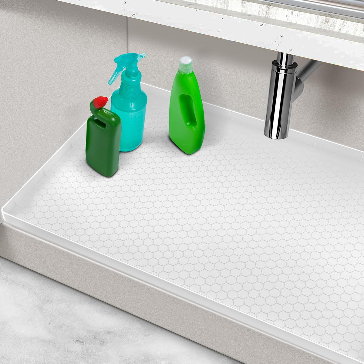 MECHEER under sink mat 34x22 waterproof liner protecting cabinet from spills
