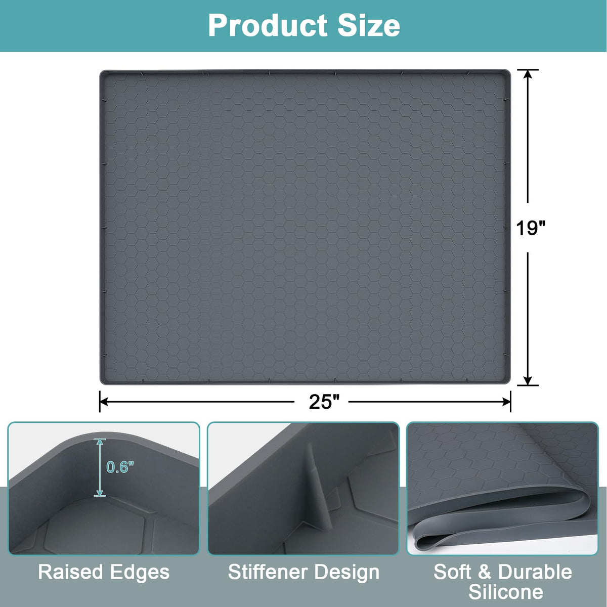 MECHEER under-sink mat with raised edges catches spills and drips.
