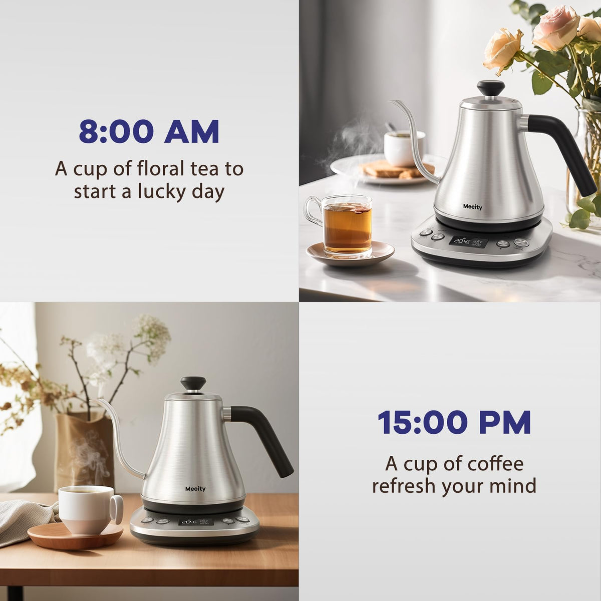 Mecity 0.8 liter capacity fits everyday brewing needs.