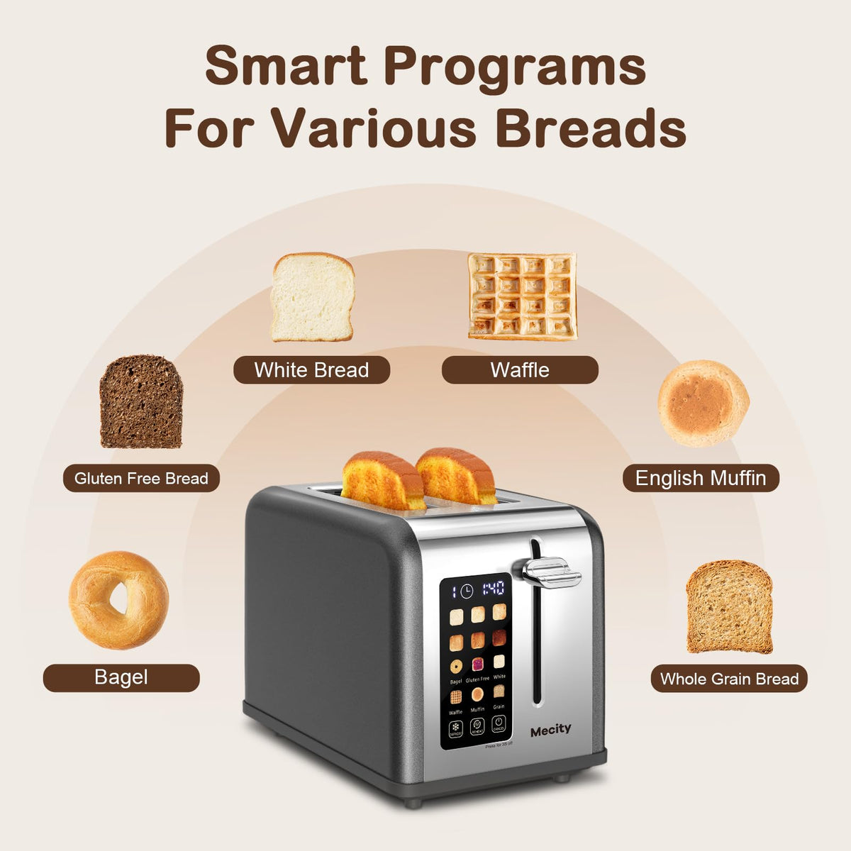 Mecity 1.5-inch wide-slot toaster ready for thicker slices.