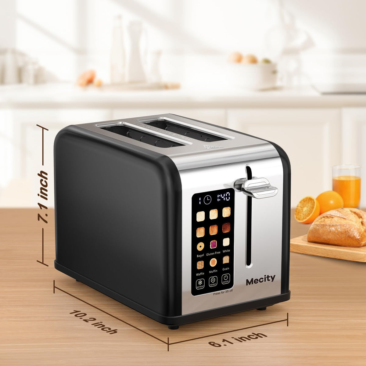 Mecity 2-Slice Toaster timer and browning options for customization