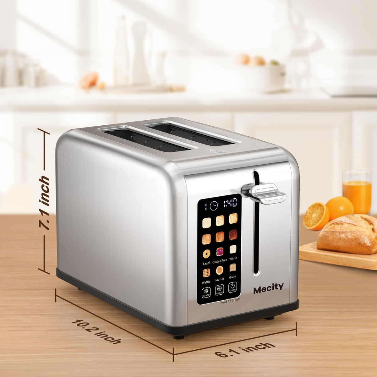 Mecity 2 Slice Toaster in a sleek modern kitchen design