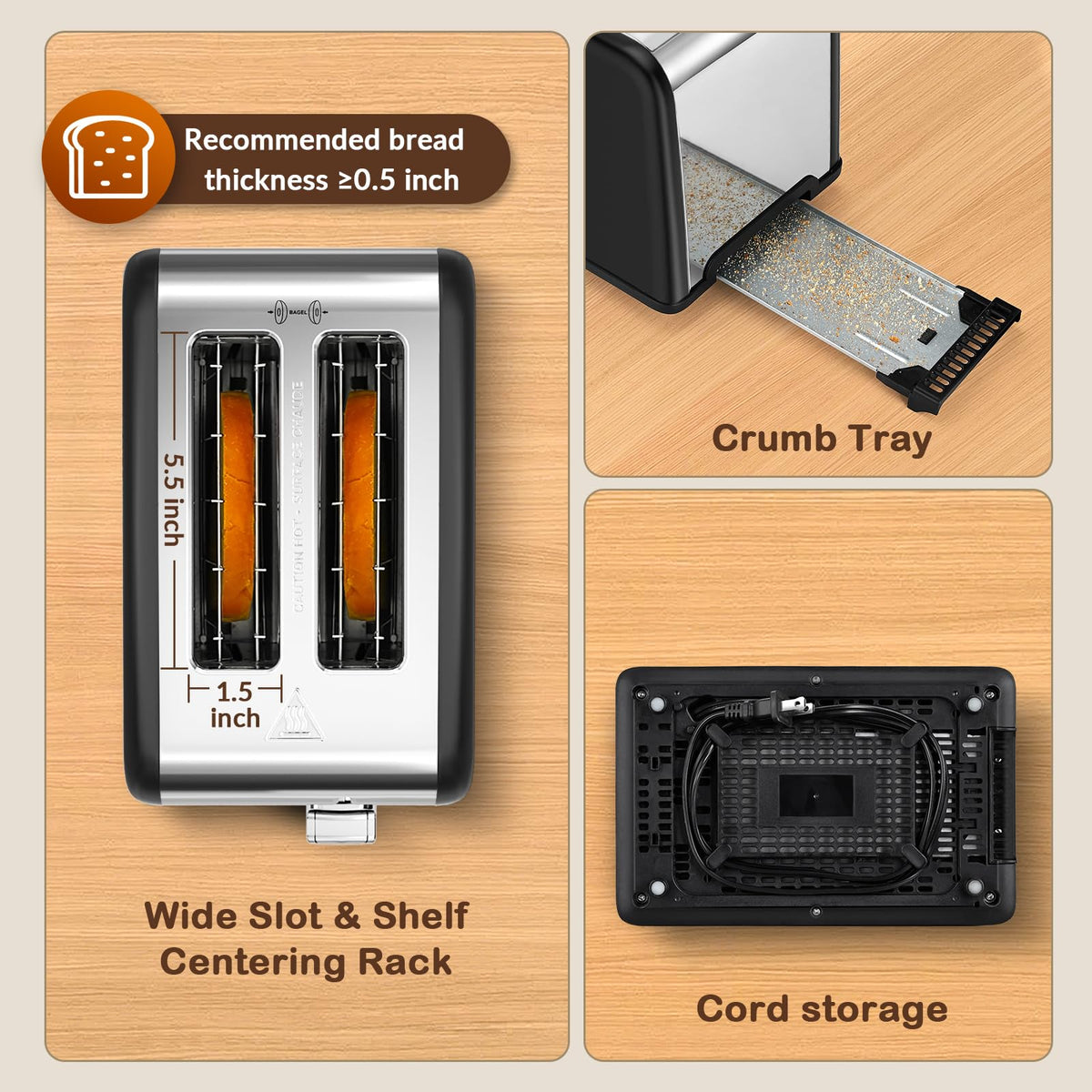 Mecity 2-Slice Toaster presets for bagels, muffins, and waffles