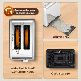 Mecity 2 Slice Toaster removable crumb tray for easy cleaning