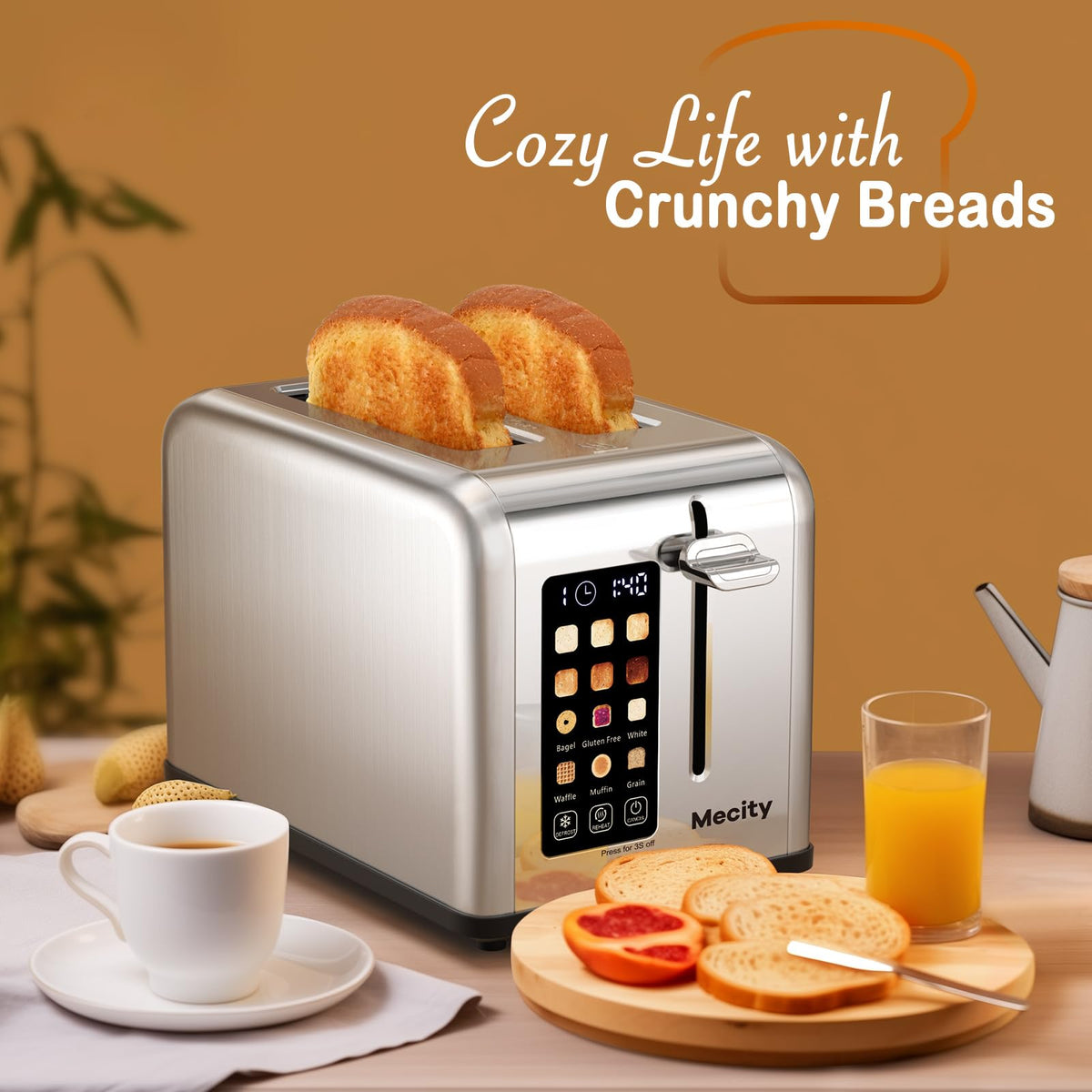 Mecity 2 Slice Toaster timer and defrost features for convenient mornings