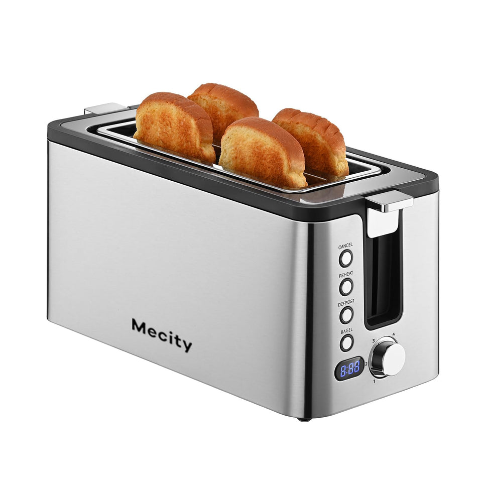 Mecity 4-slice toaster front view with spacious slots for even toasting