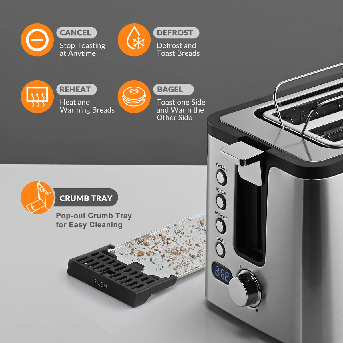 Mecity 4-slice toaster top warming rack demonstrates extra warming space for busy mornings