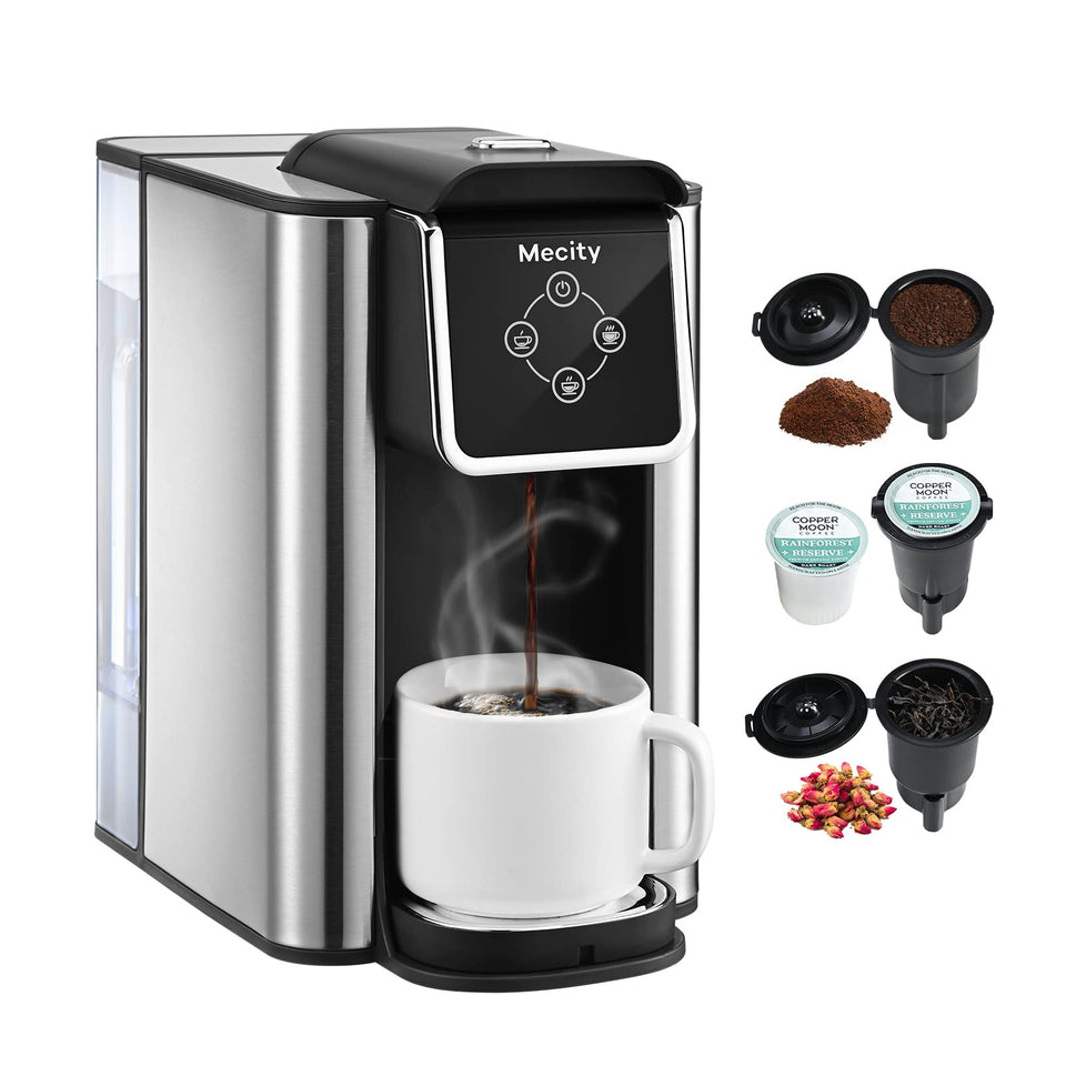 Mecity coffee maker with 3-in-1 K-Cup brewing for quick coffee.