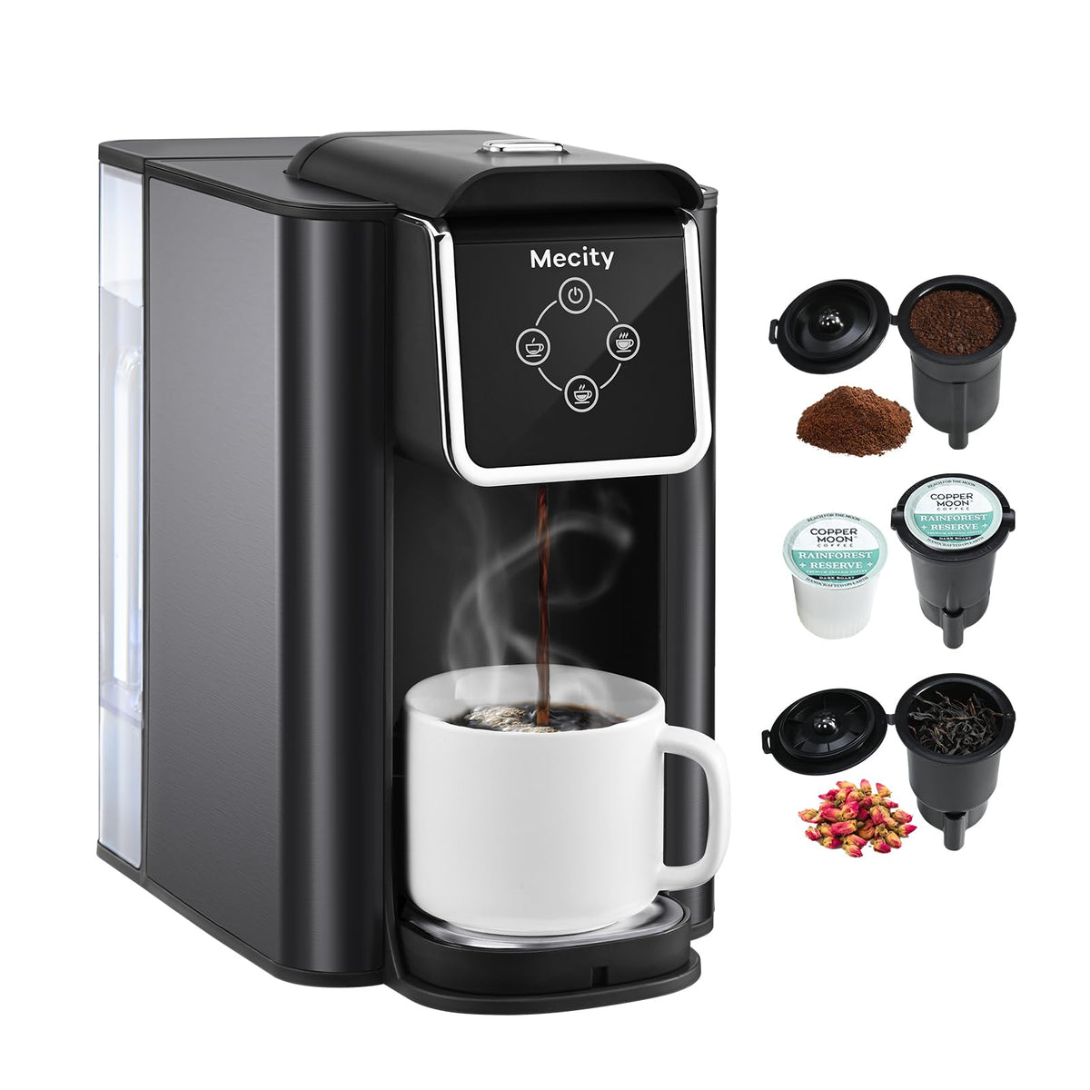 Mecity coffee maker compact design shown on a clean counter for small spaces
