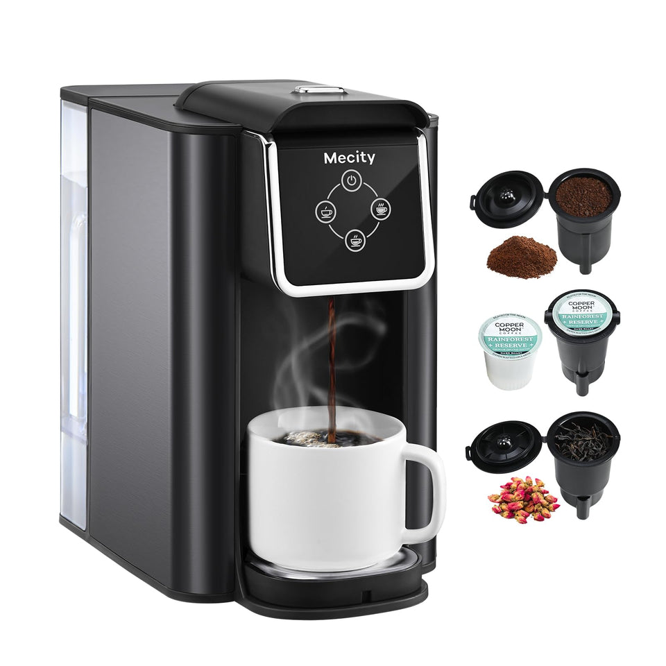 Mecity coffee maker compact design shown on a clean counter for small spaces