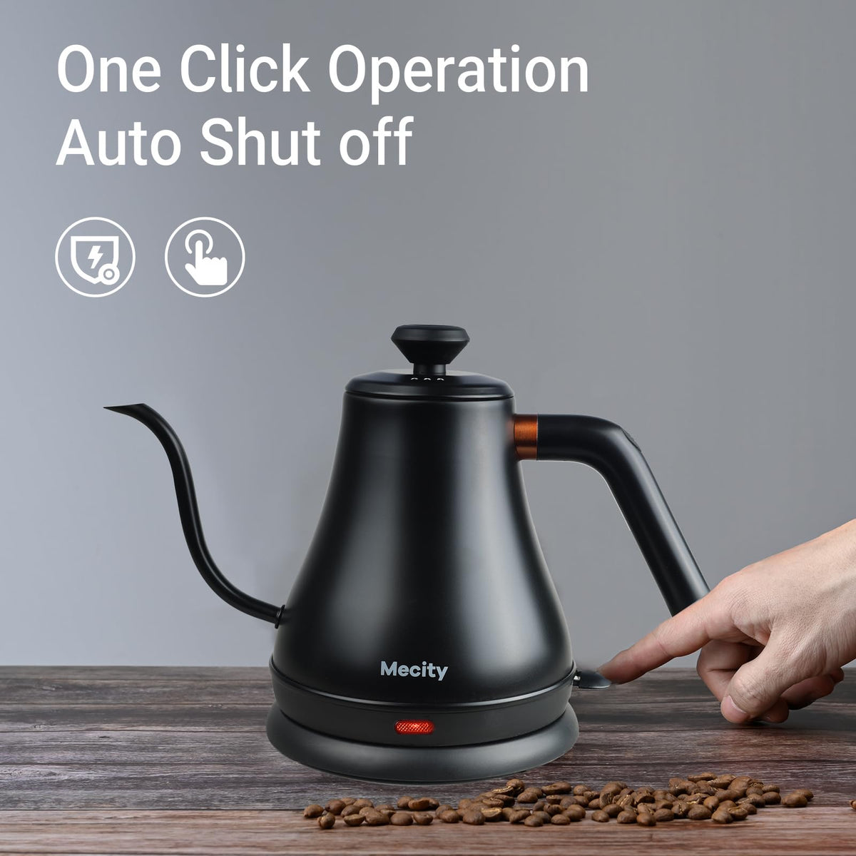 Mecity dry-boil protection prevents overheating during empty boils.