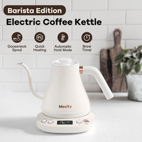 Mecity kettle with LCD display showing temperature and status