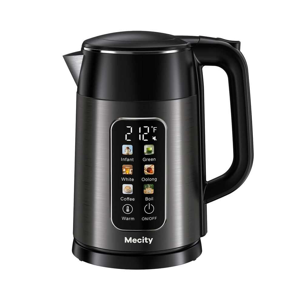 Mecity electric kettle 1.7L with clear touch screen for precise temperature control.